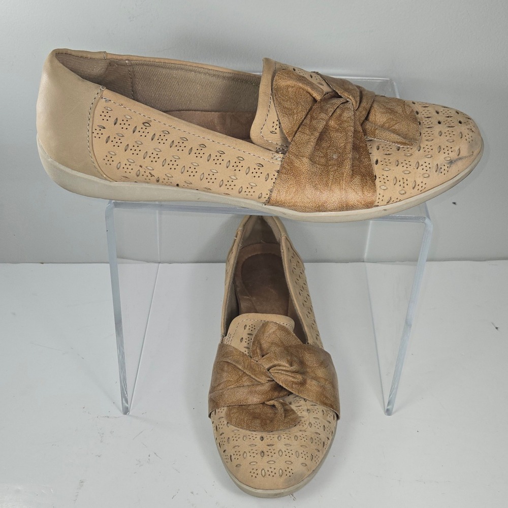 Earth Origins Finley Wheat Beige Laser Cut Bow Slip On Loafers Flats Womens 11 M